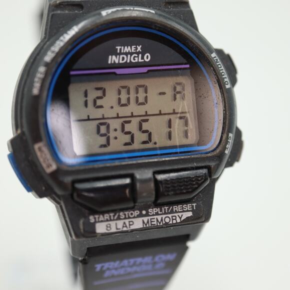 Vintage Timex Ironman Triathlon Indiglo Watch Women 33mm Black Blue 1996 Working - Picture 12 of 16